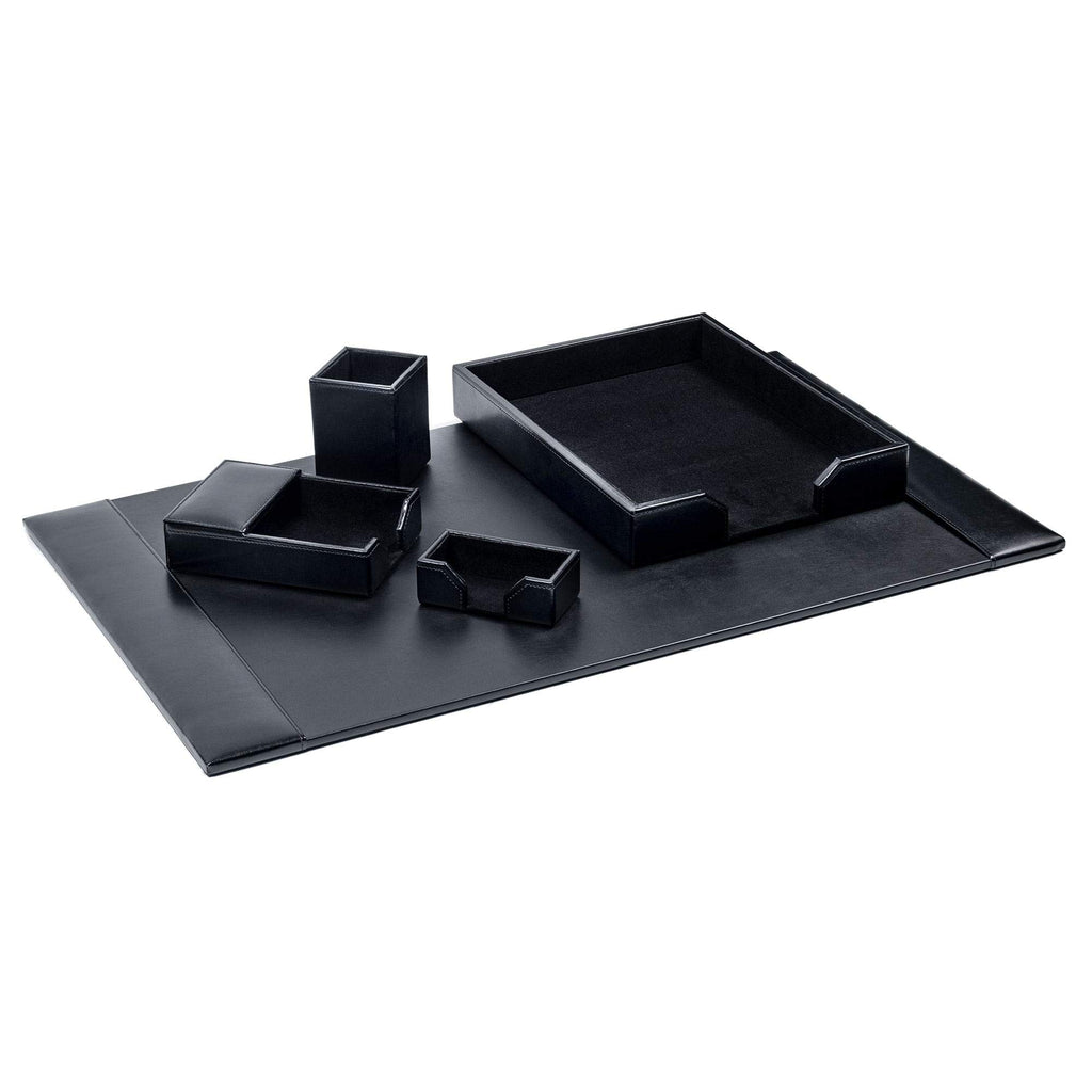Black Bonded Leather 5-Piece Desk Set E90693