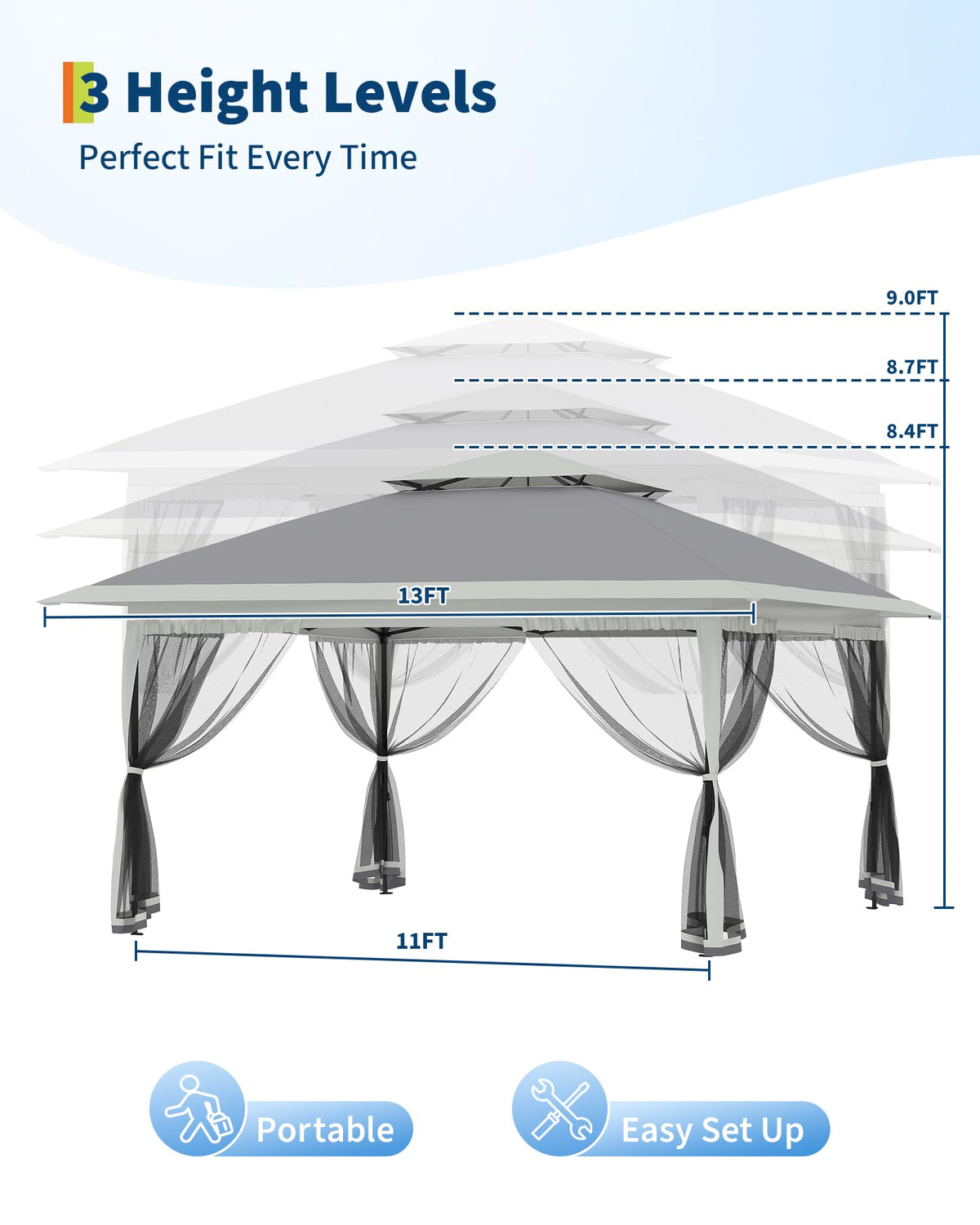 13x13FT Pop Up Gazebo with Mosquito Netting, Grey Z37883