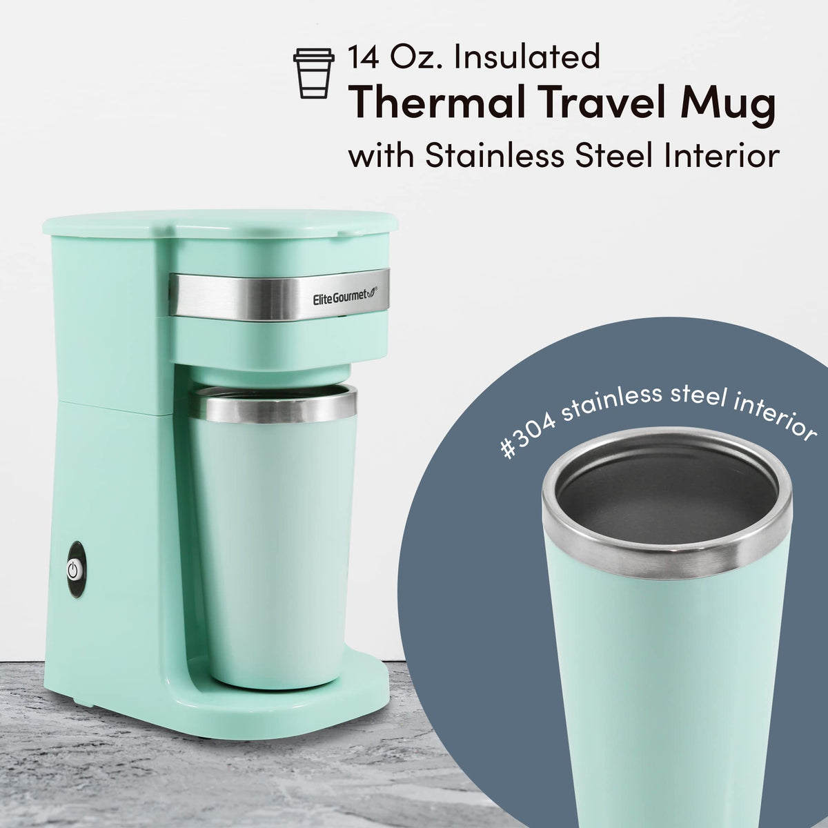 Single-Serve Coffee Maker with 14Oz Stainless Steel Travel Mug K9812