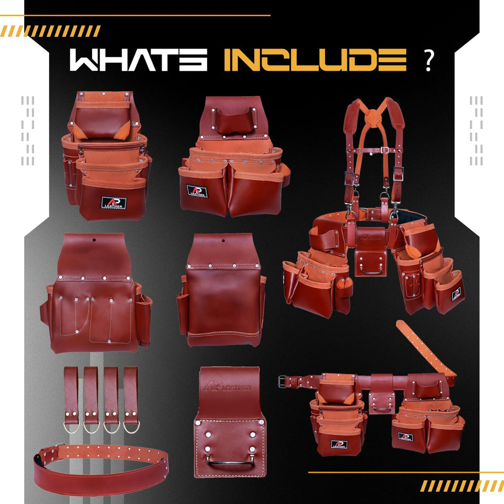 Genuine Full Grain Leather Tool Belt with Suspenders Y59277