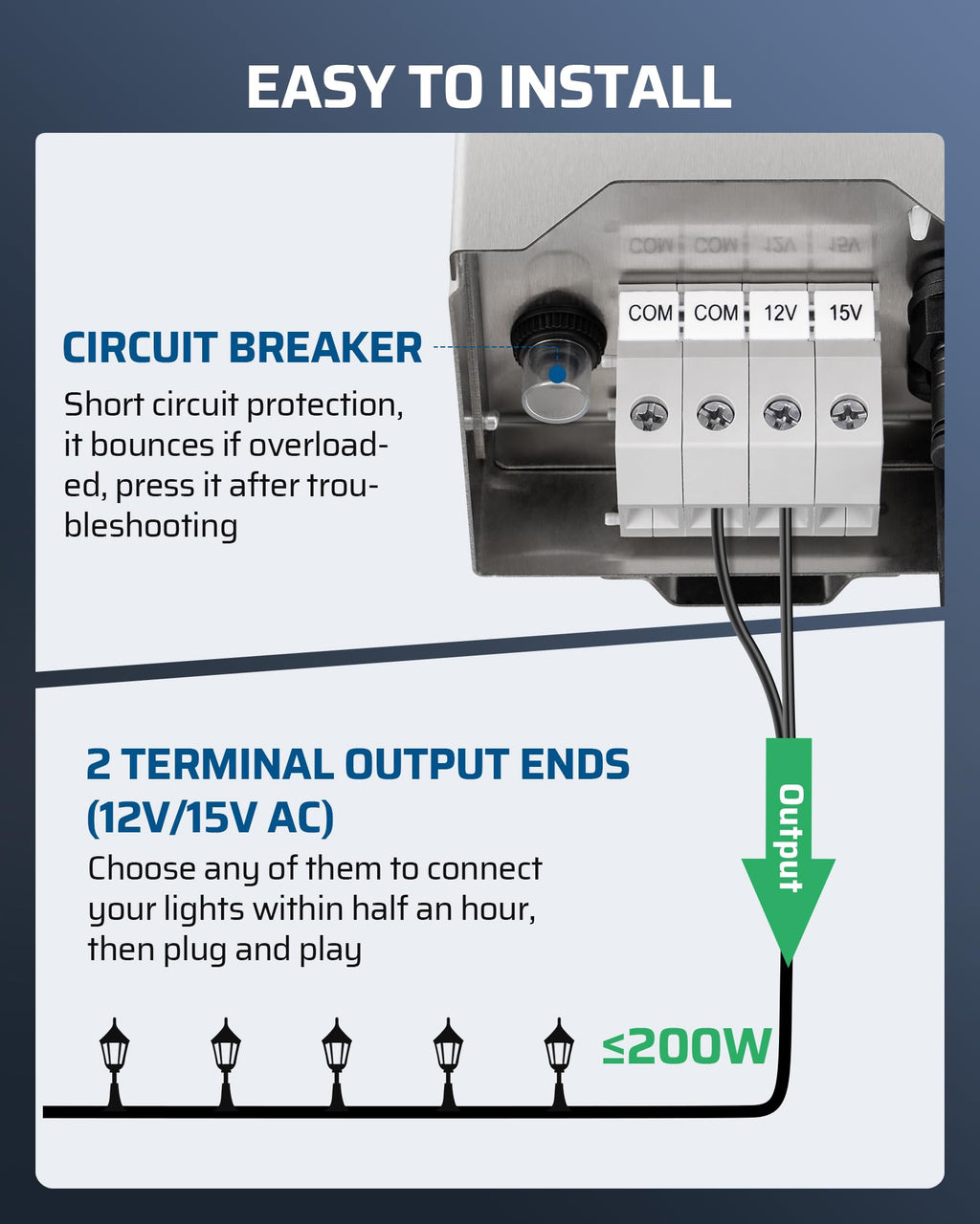 200W Low Voltage Transformer with Photocell Sensor & Timer F7460
