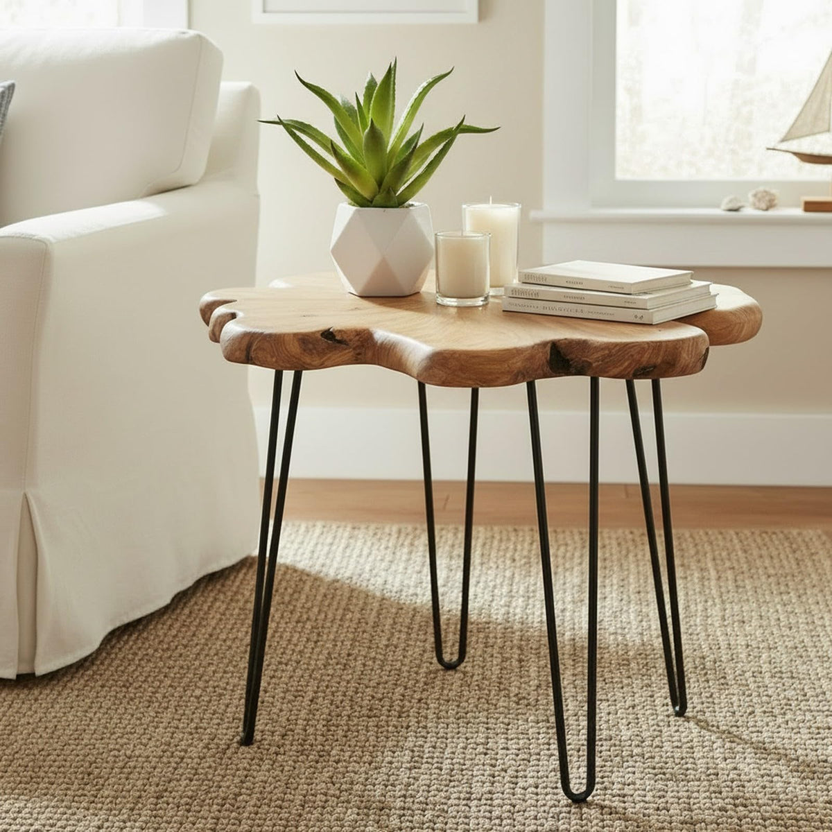 Flower-Shaped Live Edge Cedar Coffee Table U19381