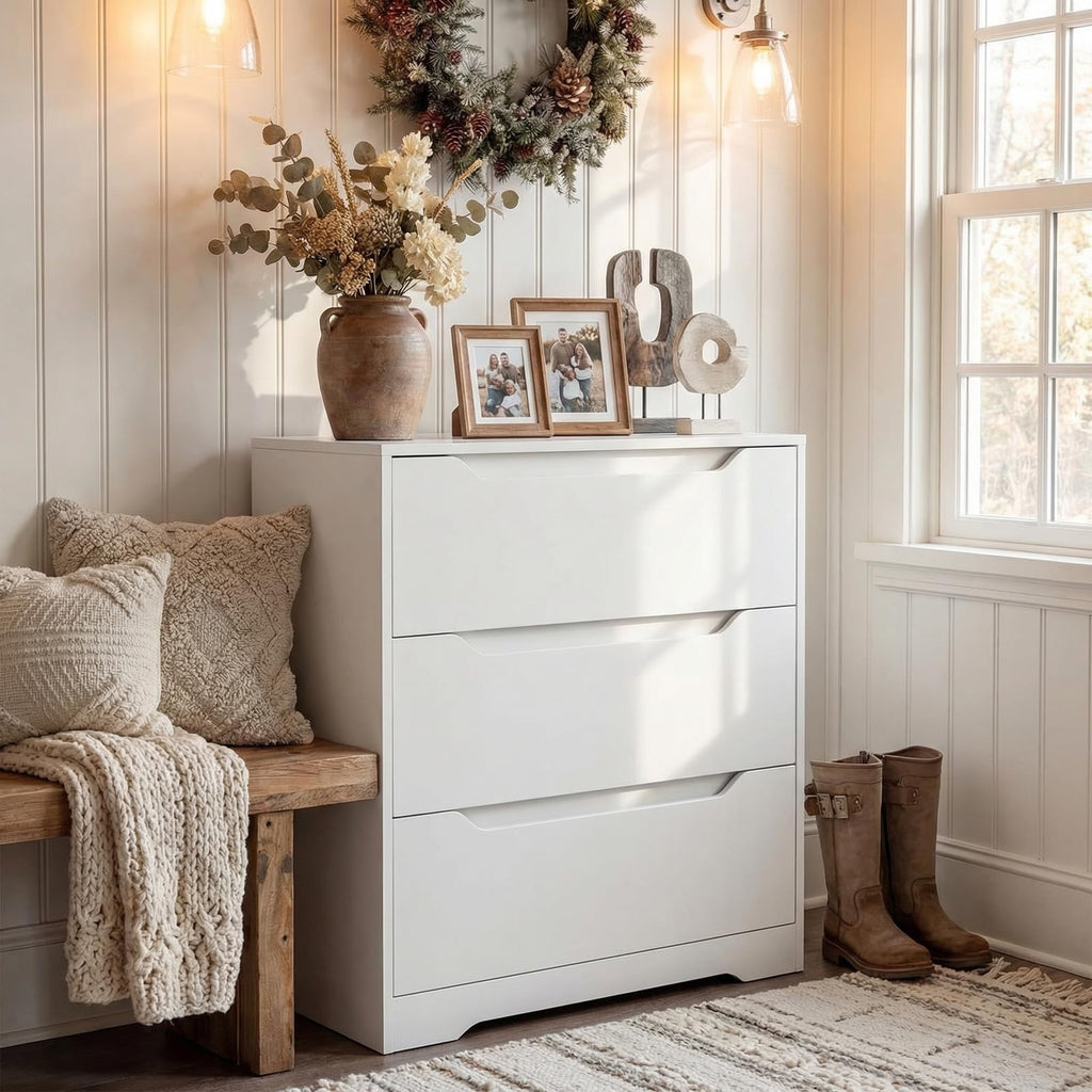 White 3 Drawer Wood Dresser R335