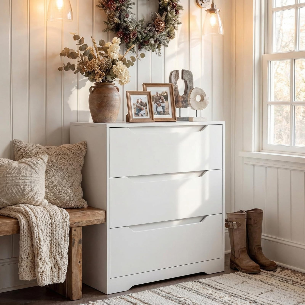 White 3 Drawer Wood Dresser R335