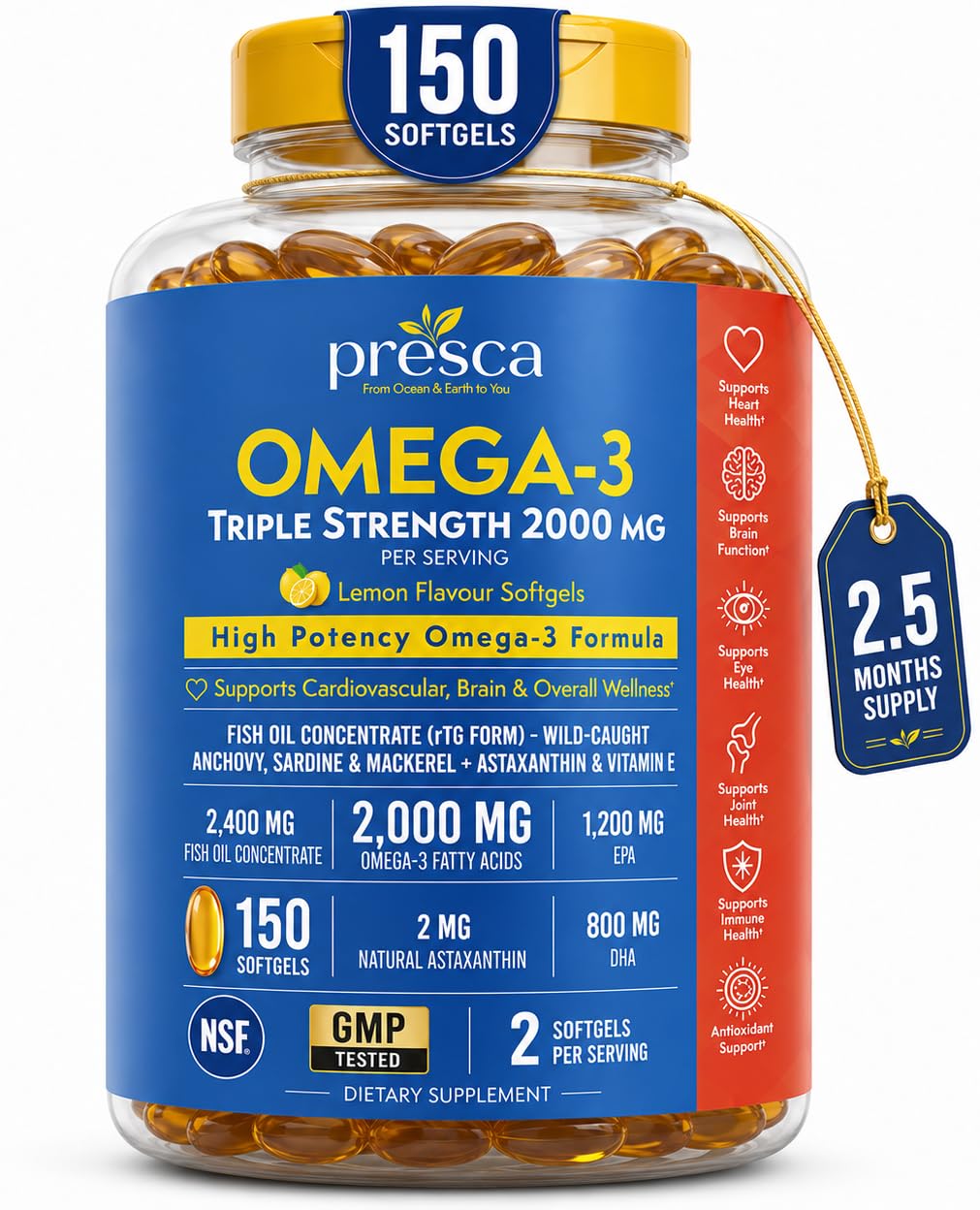 Omega 3 Fish Oil 2400mg 150 Softgels O4585