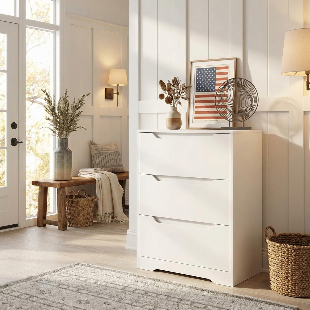 White 3 Drawer Wood Dresser R335