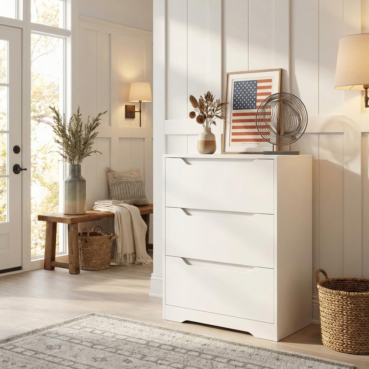 White 3 Drawer Wood Dresser R335