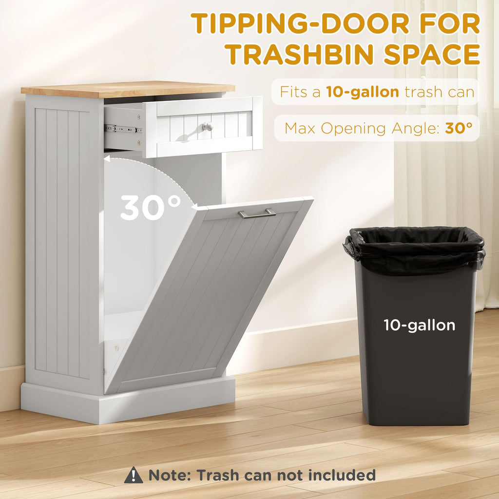 White Wooden 10 Gallon Tilt-Out Trash Cabinet with Drawer V582678