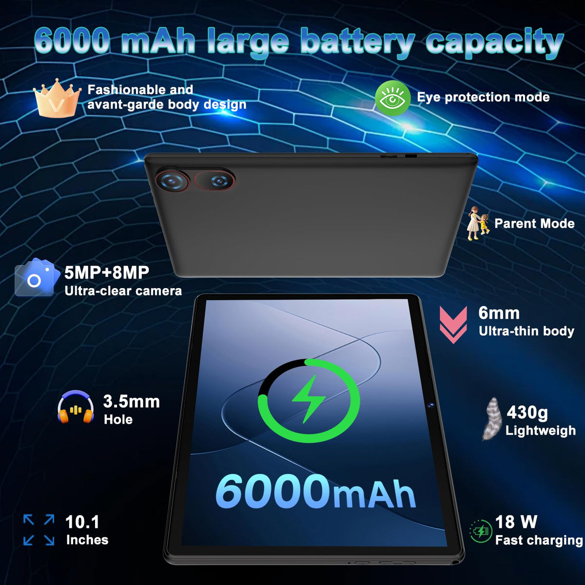 Android 15 Tablet 10.1 Inch FHD 30GB RAM 64GB ROM Black A171597