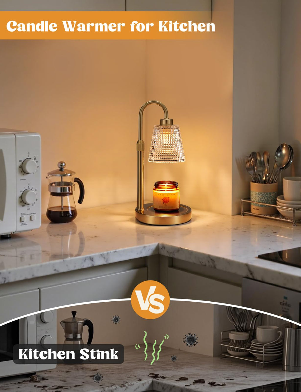 Gold Candle Warmer Lamp with Timer, Dimmable, Height Adjustable J85507