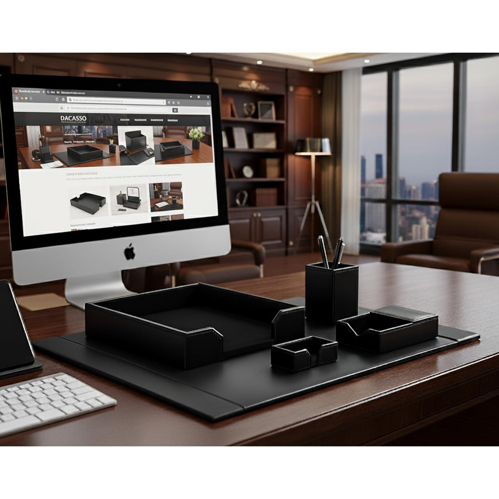 Black Bonded Leather 5-Piece Desk Set E90693