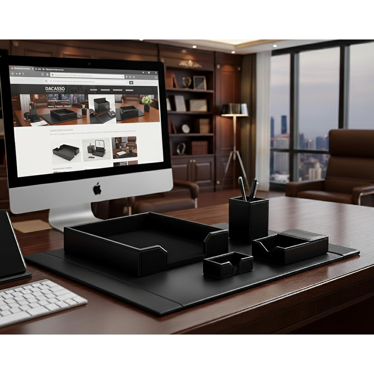 Black Bonded Leather 5-Piece Desk Set E90693