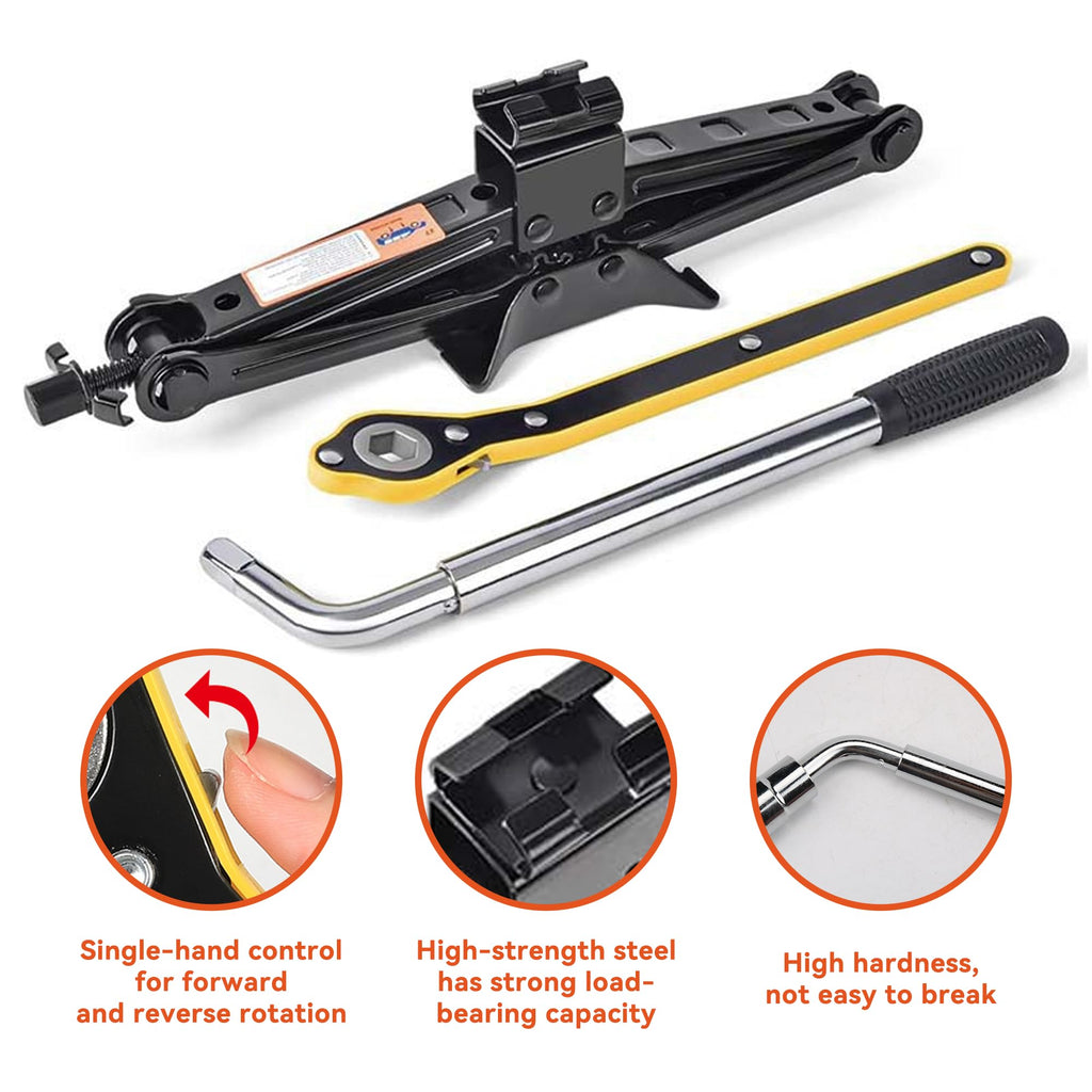 Portable 2 Ton Scissor Jack and Stand Kit with Lug Wrench O112