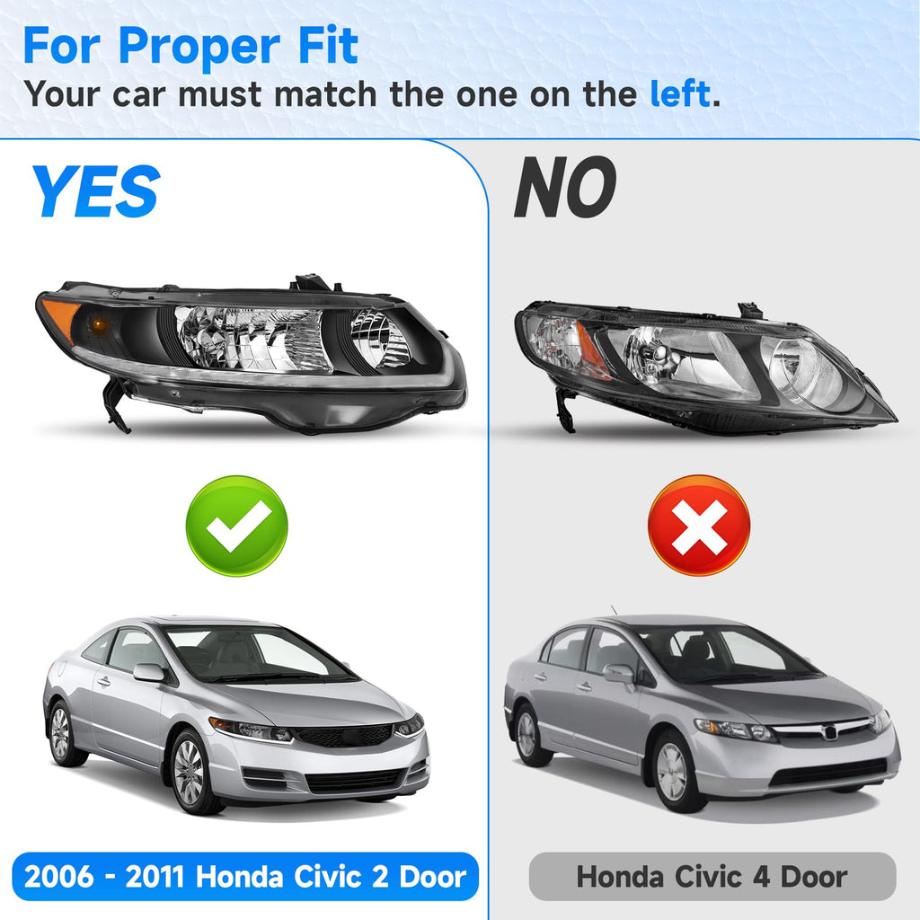 Headlight Assembly for 2006-2011 Honda Civic 2-Door Coupe R267189