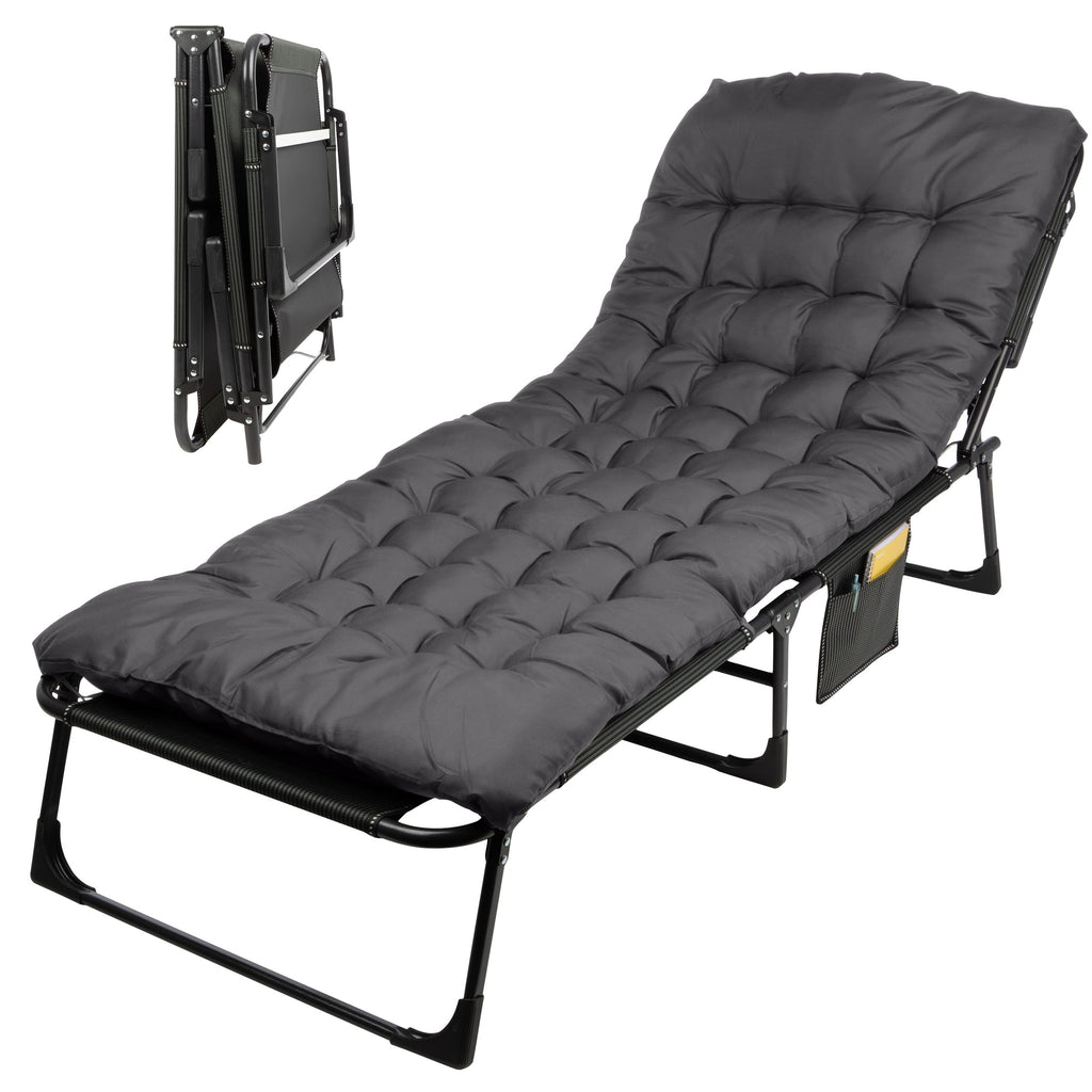 Folding Camping Cot with Mattress, Heavy Duty Foldable Bed with 3 Recline Positions, Gray Q22918