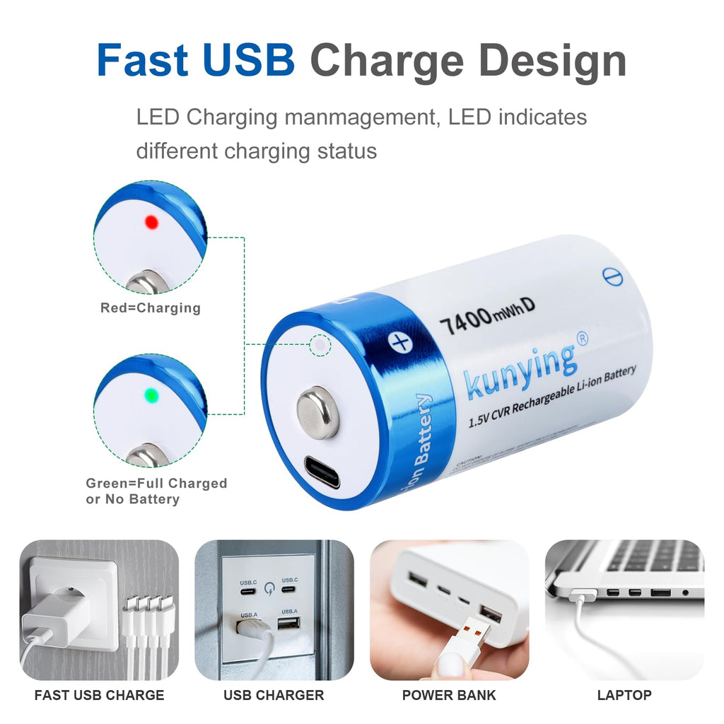1.5V Rechargeable D Batteries 8-Pack with Charger F308875