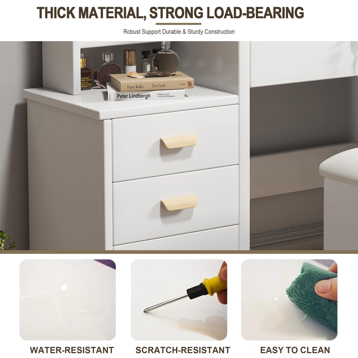 White 4 Drawer Vanity Desk Set with Mirror W223