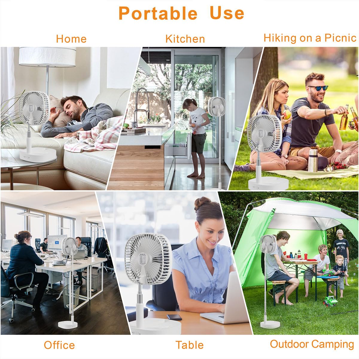 Portable Foldaway Standing Fan 7200Mah Rechargeable Battery Remote Control Telescopic 4 Speed Quiet Timer Gray F465