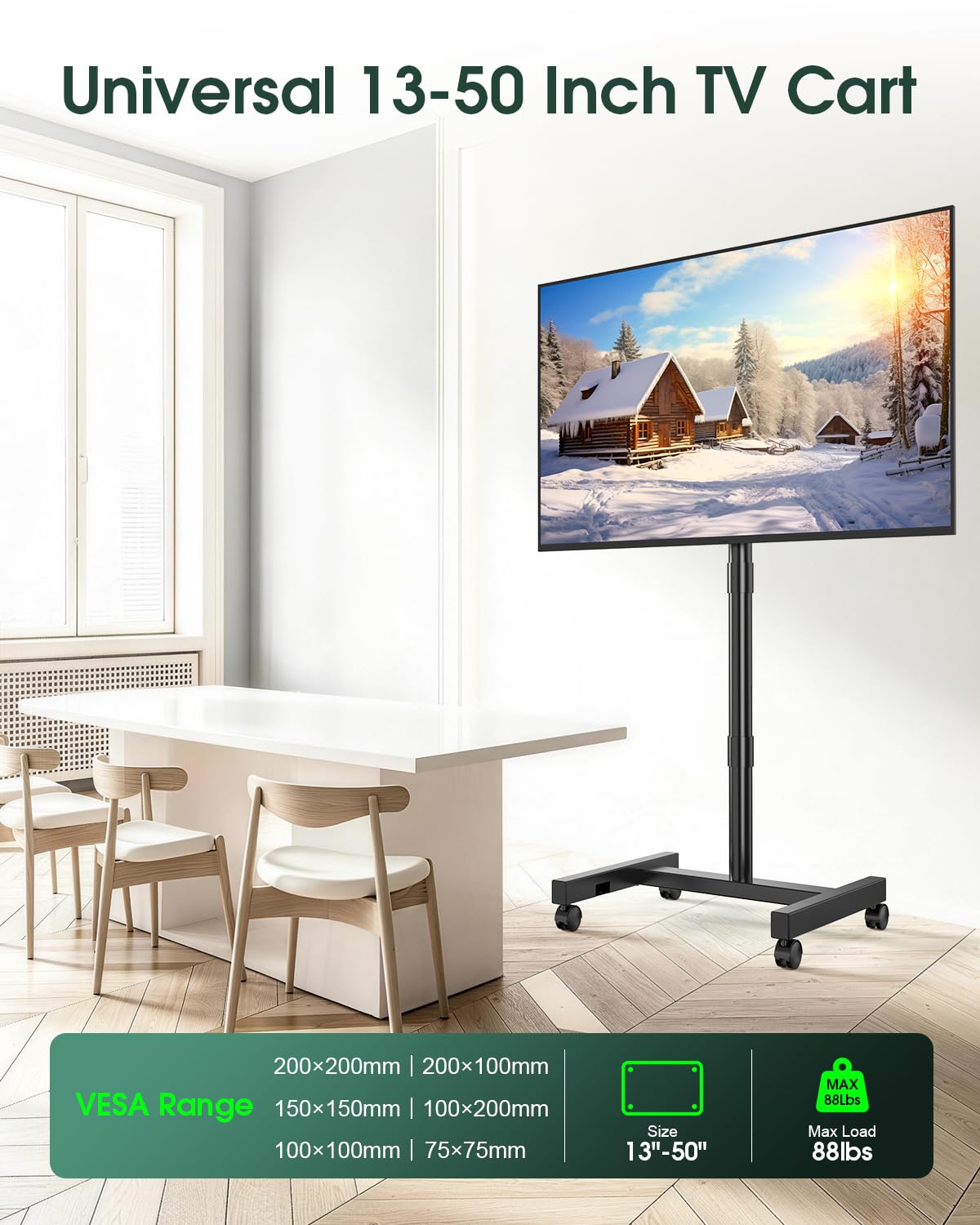 Black Rolling TV Stand for 13-50 inch Screens J2903