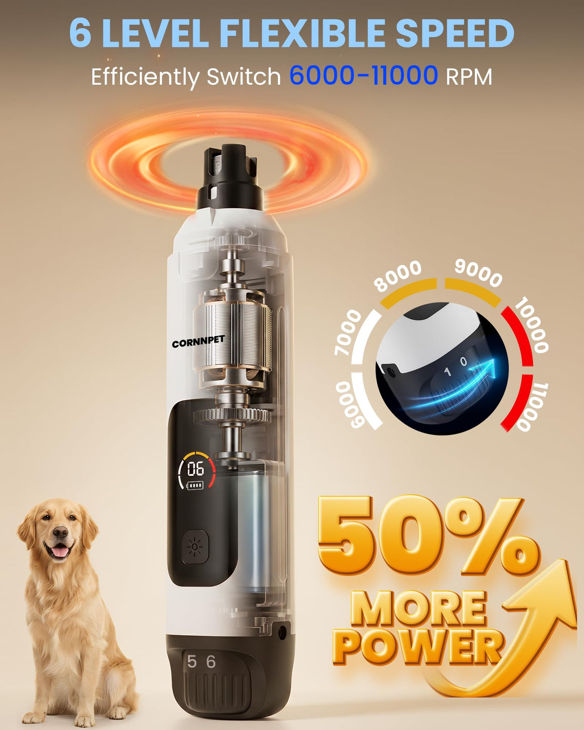 Dog Nail Grinder with LCD Display, 25dB Quiet 6-Speed Trimmer C41669