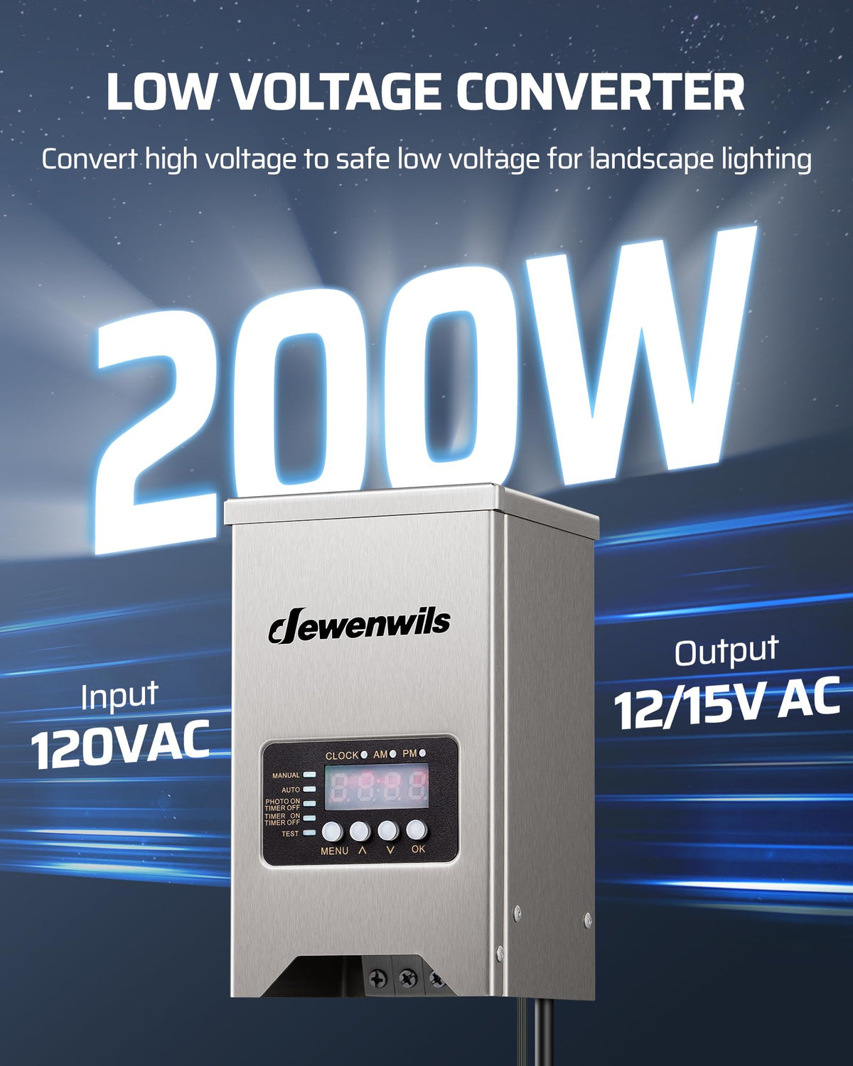 200W Low Voltage Transformer with Photocell Sensor & Timer F7460