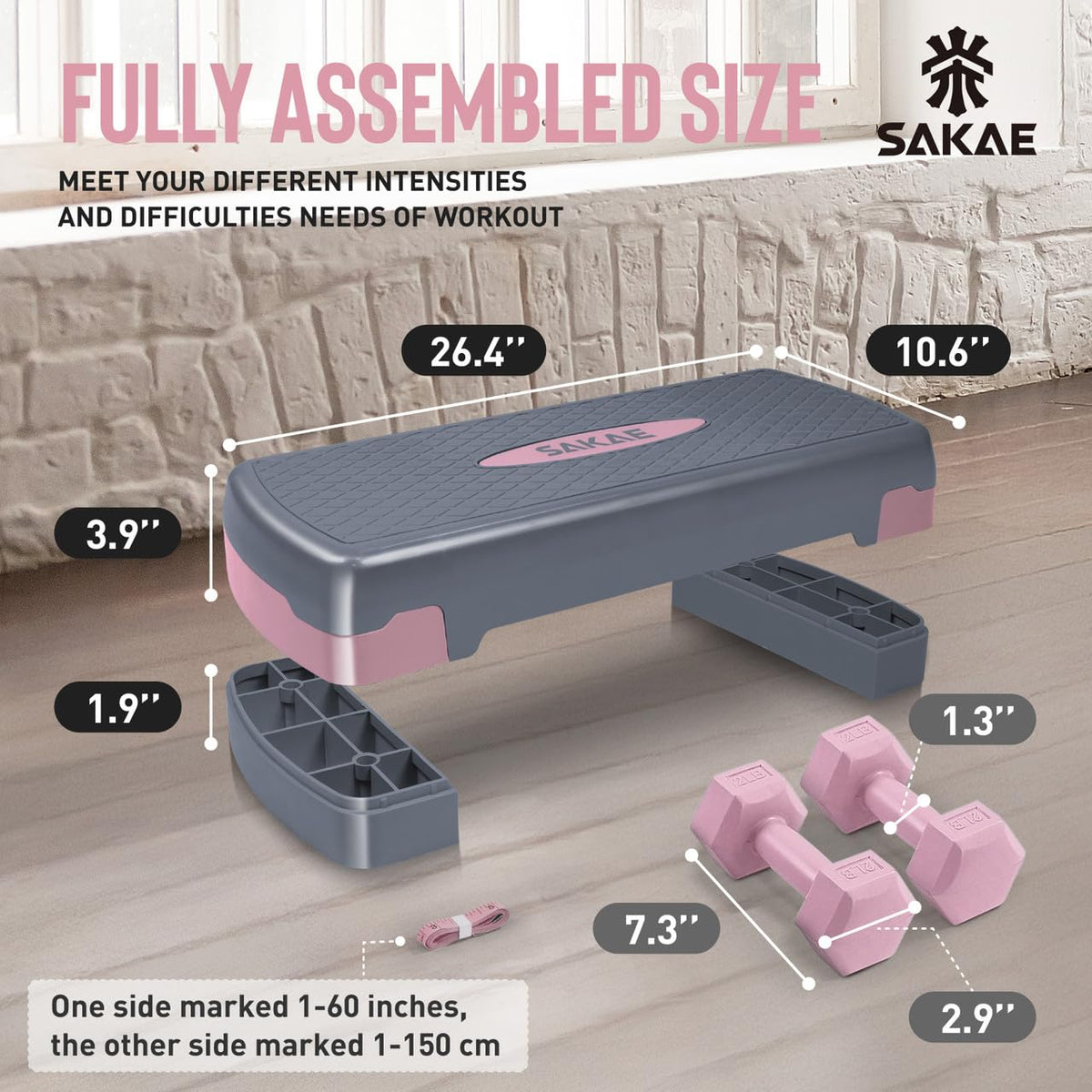Adjustable Aerobic Step Platform Set with Dumbbells & Measuring Tape I461