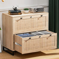 Oak Wood Rattan 2 Drawer Lateral File Cabinet with Lock Y94731
