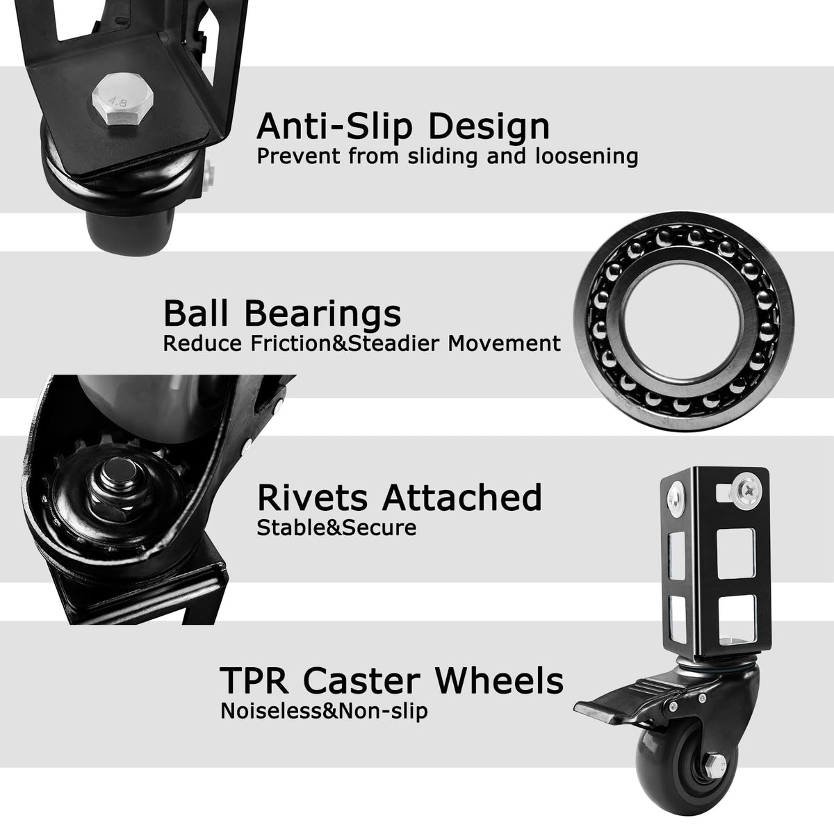 3" Heavy Duty Locking Caster Wheels 4PCS Black D577