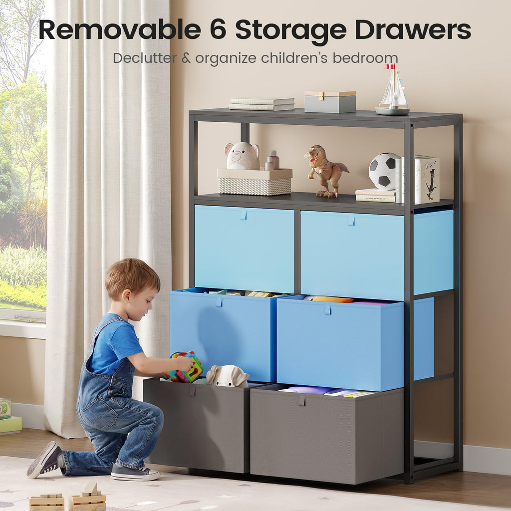 Twin Over Twin Metal Bunk Bed with 6 Storage Drawers T43220