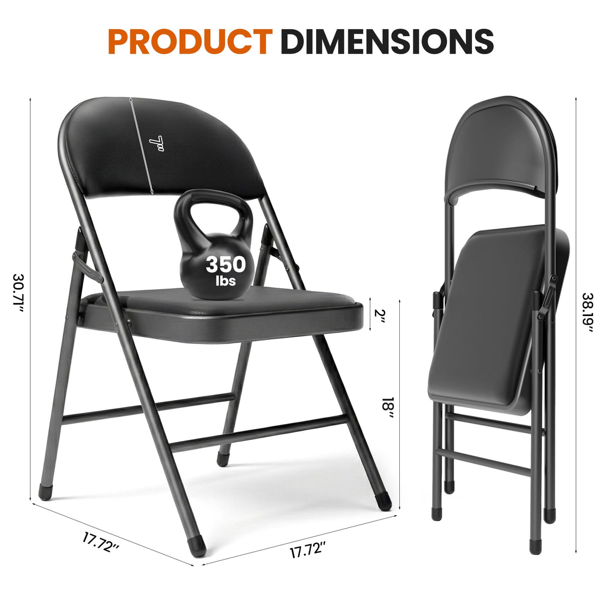 Black Padded Folding Chairs 10 Pack with Cushion and Back C611