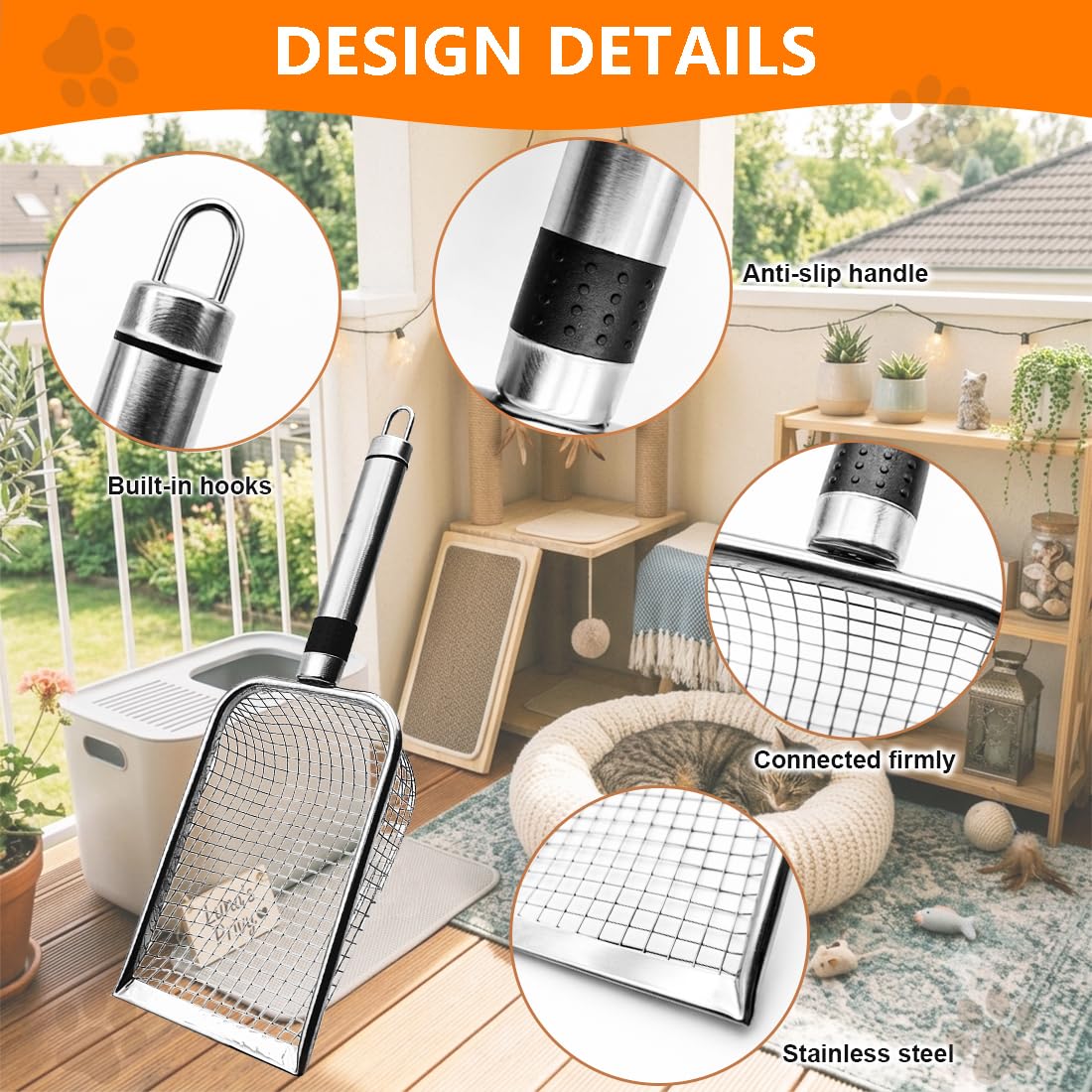 Cat Litter Scoop 2 Pack Stainless Steel Handle Mesh Sifter N658