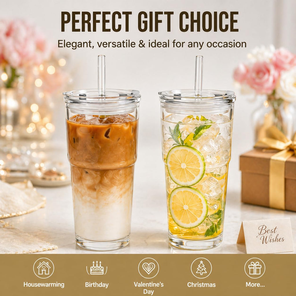 20oz Clear Glass Tumbler with Lid and Straws, Set of 2 A61748