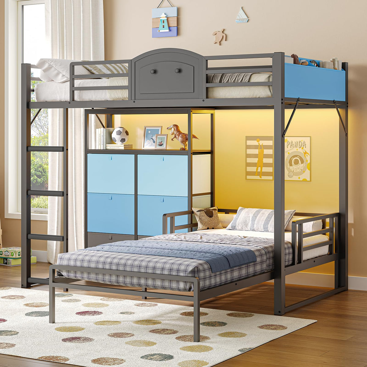 Twin Over Twin Metal Bunk Bed with 6 Storage Drawers T43220