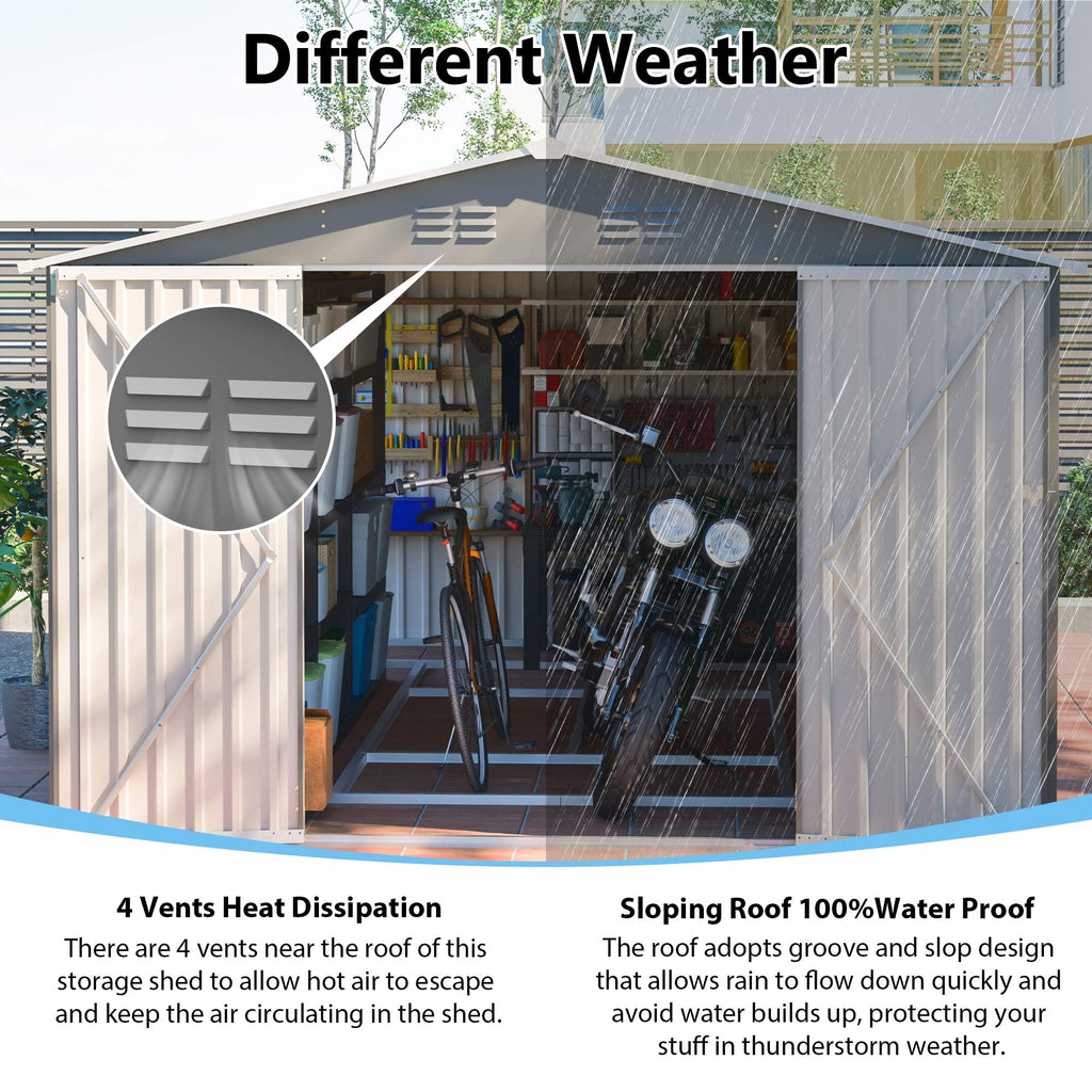 10x14 FT Light Gray Metal Storage Shed D71297