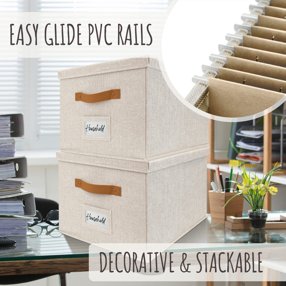 Collapsible Linen File Organizer Box Set of 2 E789