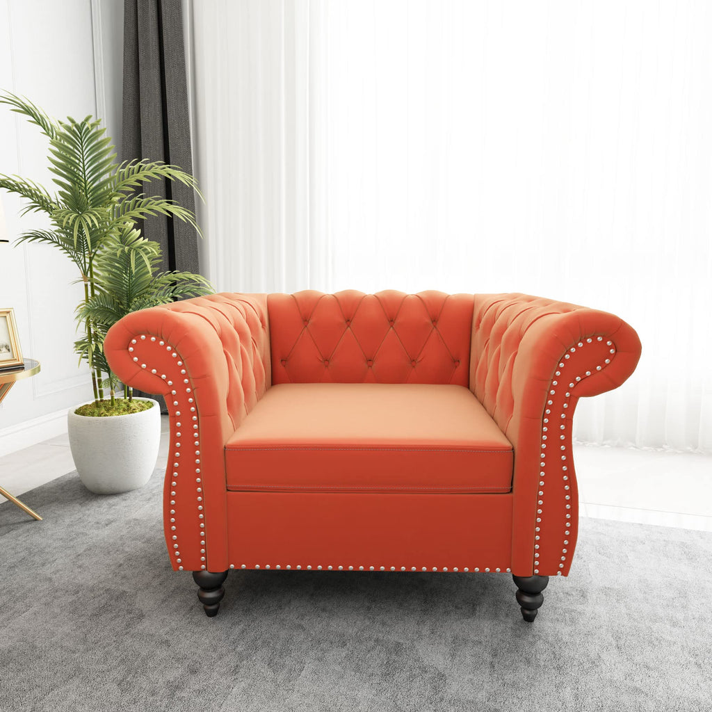 Orange Velvet Chesterfield Sofa Loveseat and Chair W1384