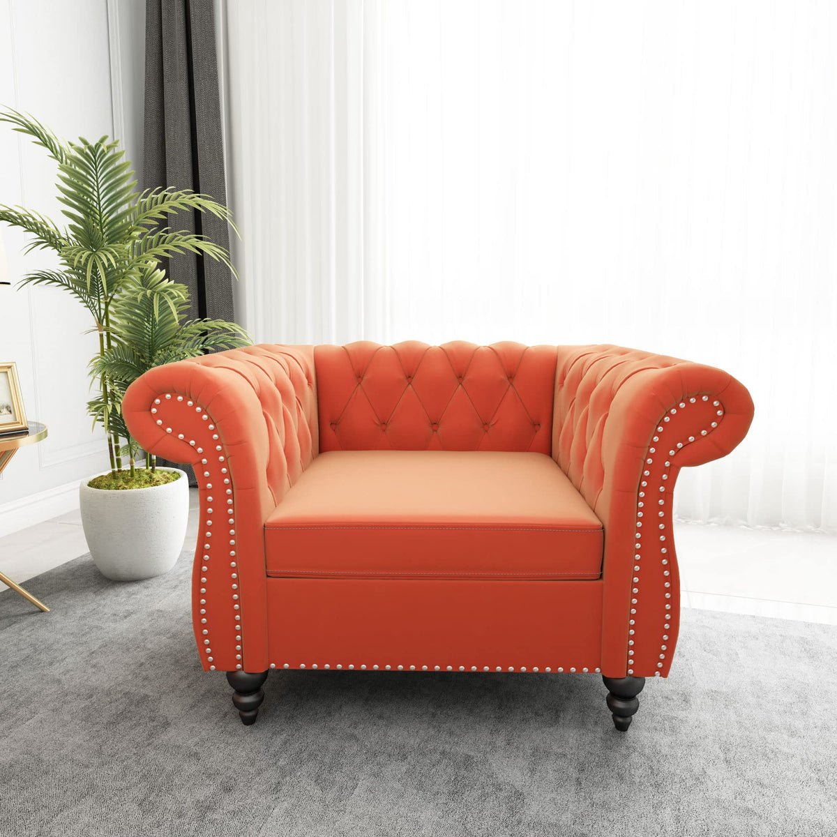 Orange Velvet Chesterfield Sofa Loveseat and Chair W1384