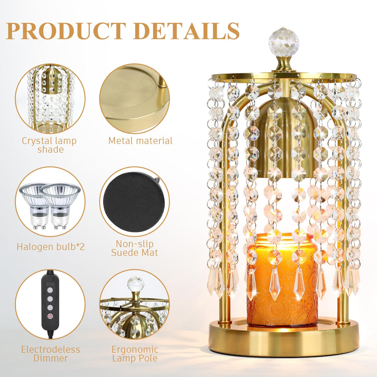 Gold Candle Warmer Lamp with Timer and Dimmer K35905