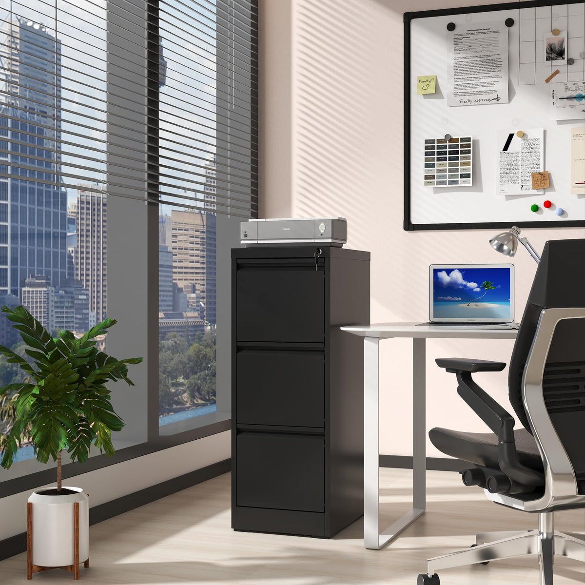 3 Drawer Black Metal File Cabinet with Lock L216758