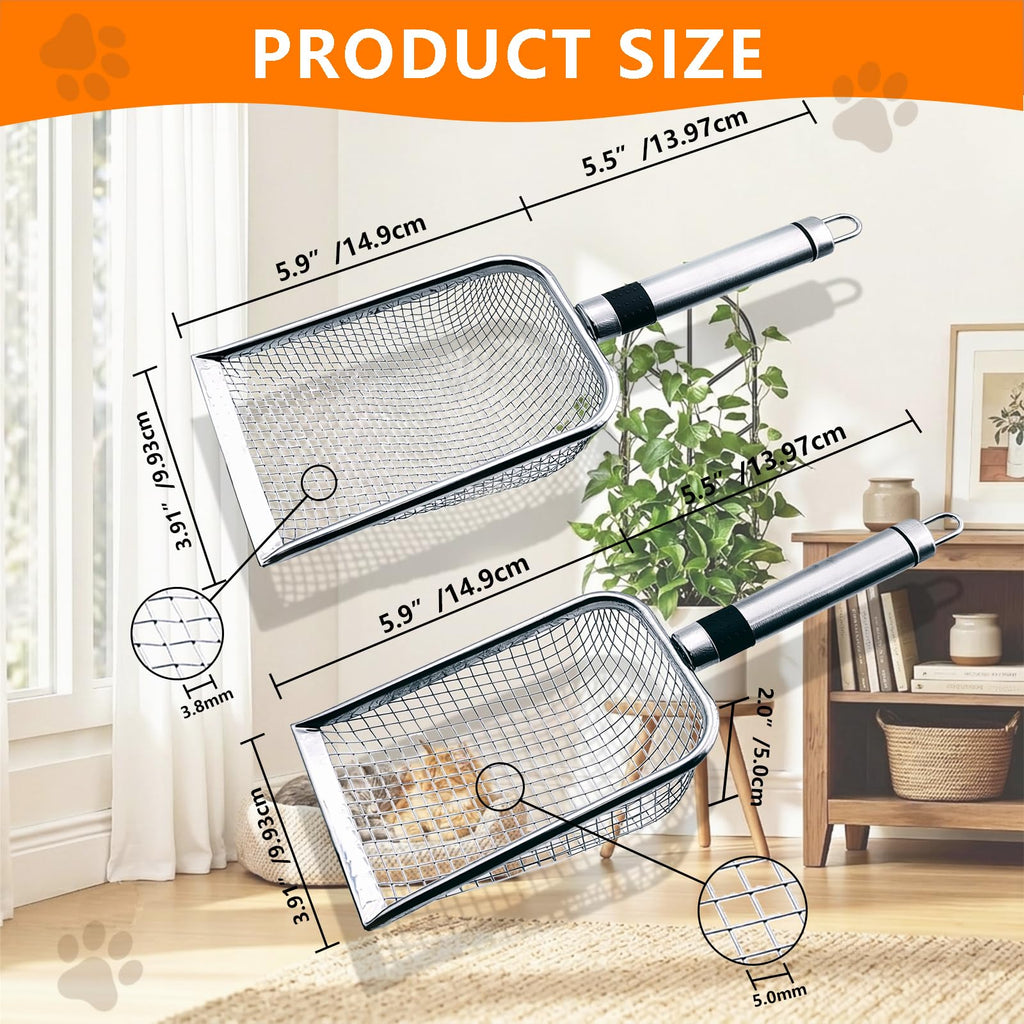 Cat Litter Scoop 2 Pack Stainless Steel Handle Mesh Sifter N658