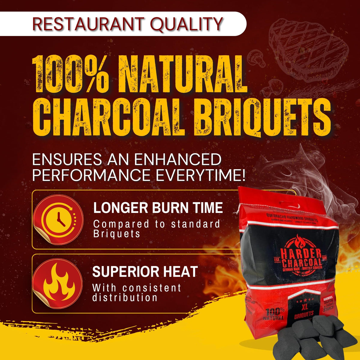 XL Quebracho Hardwood Briquets, Natural Wood Charcoal with Cassava Starch (10 LB) S984867