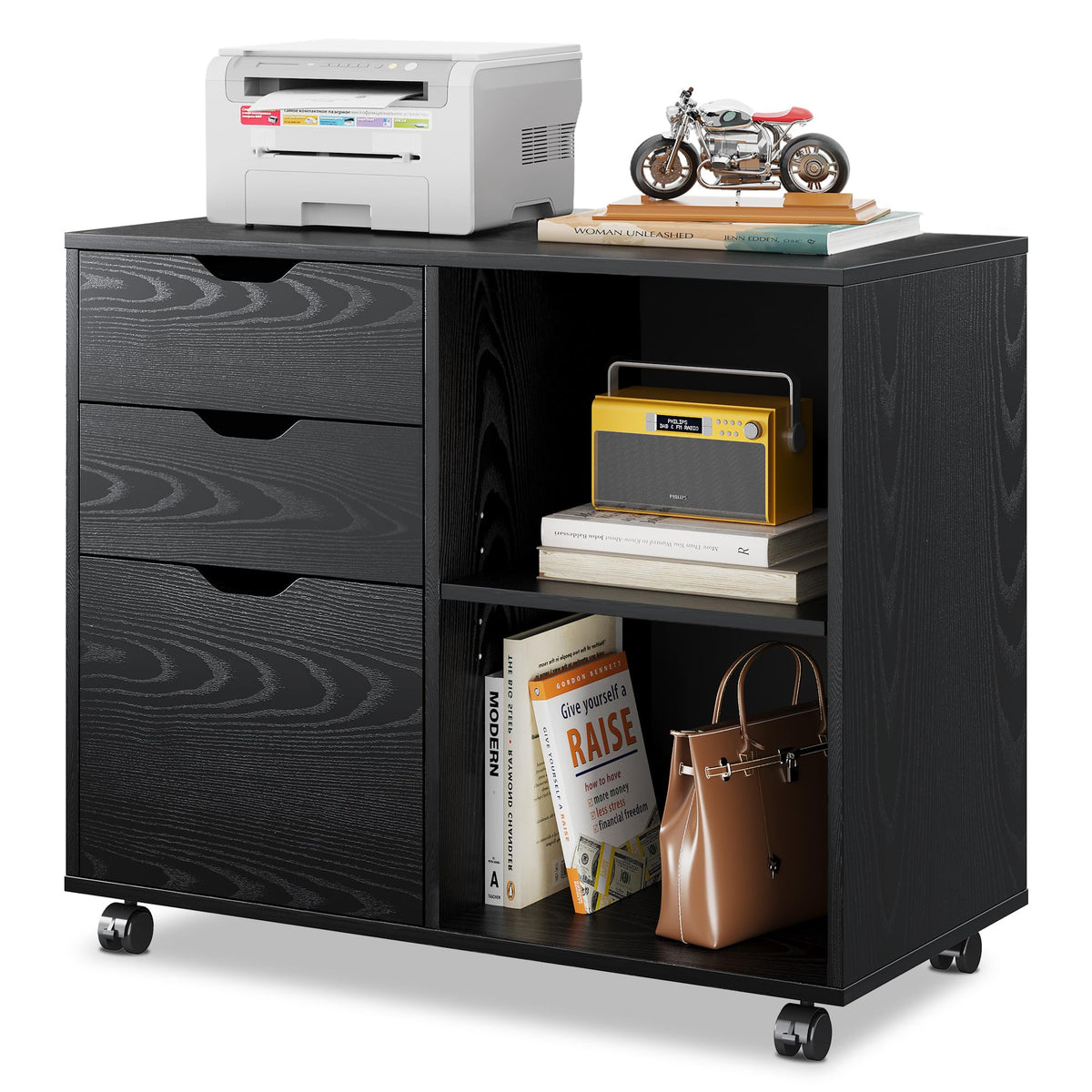 Black 3-Drawer Wood File Cabinet D39492