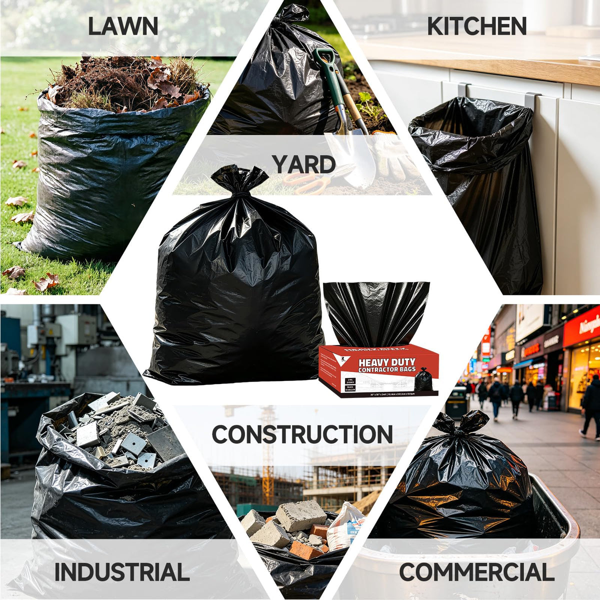55 Gallon 2 Mil Black Heavy Duty Trash Bags, 20 Count Q794864