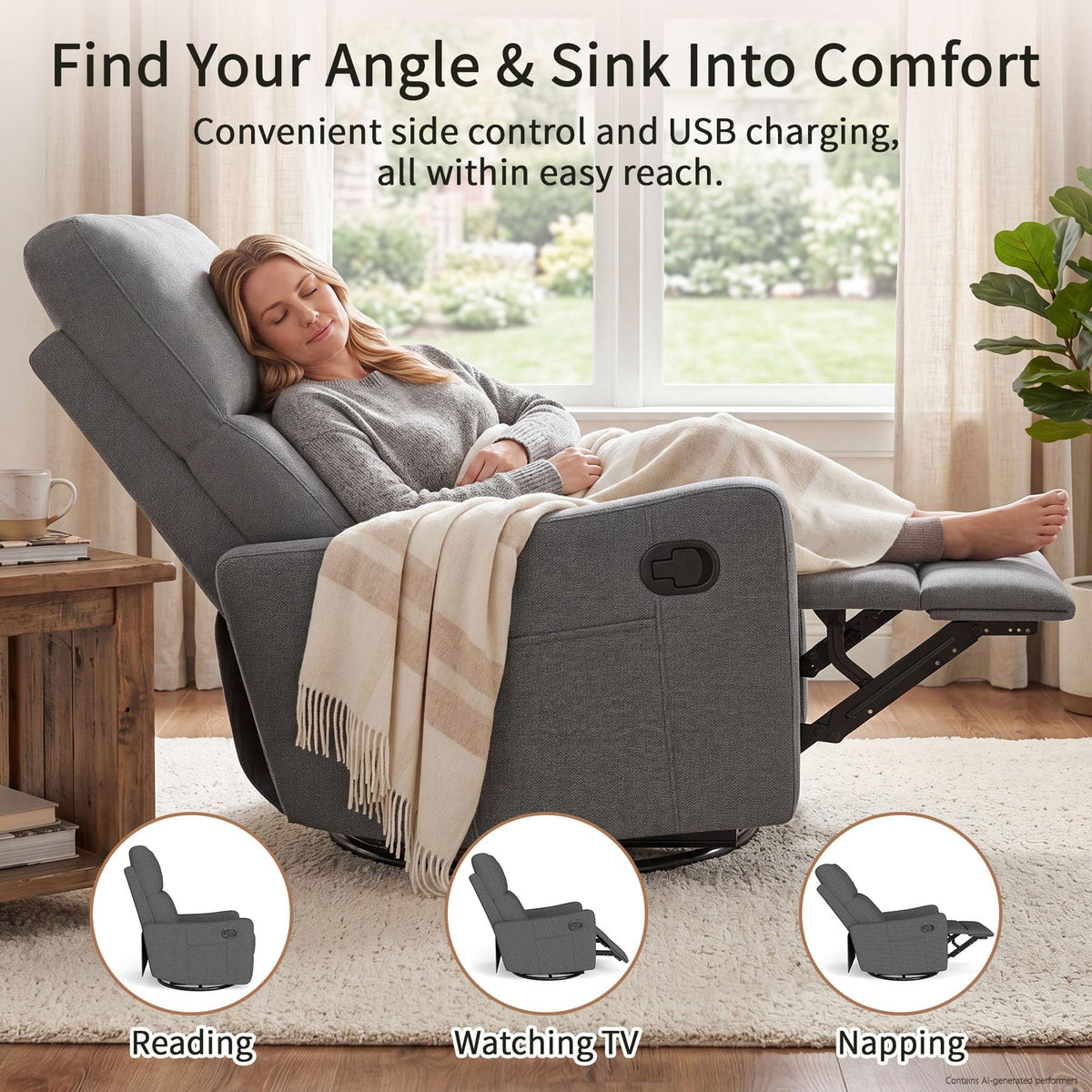 Gray Swivel Rocker Recliner Chair O467