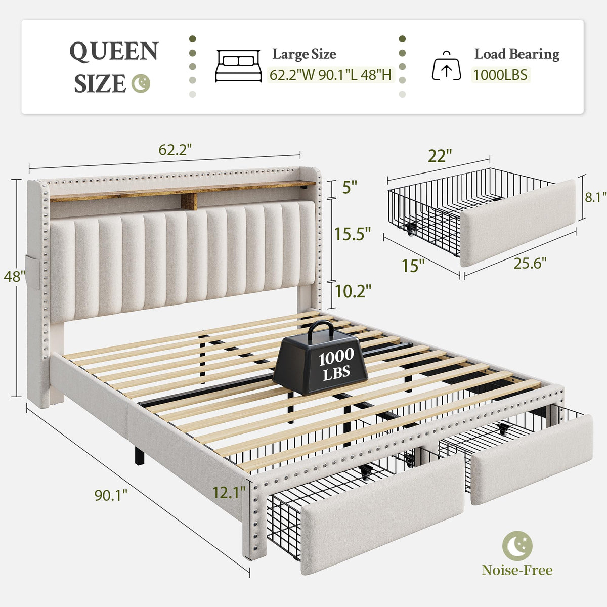 Queen Bed Frame with 2 Drawers F407431