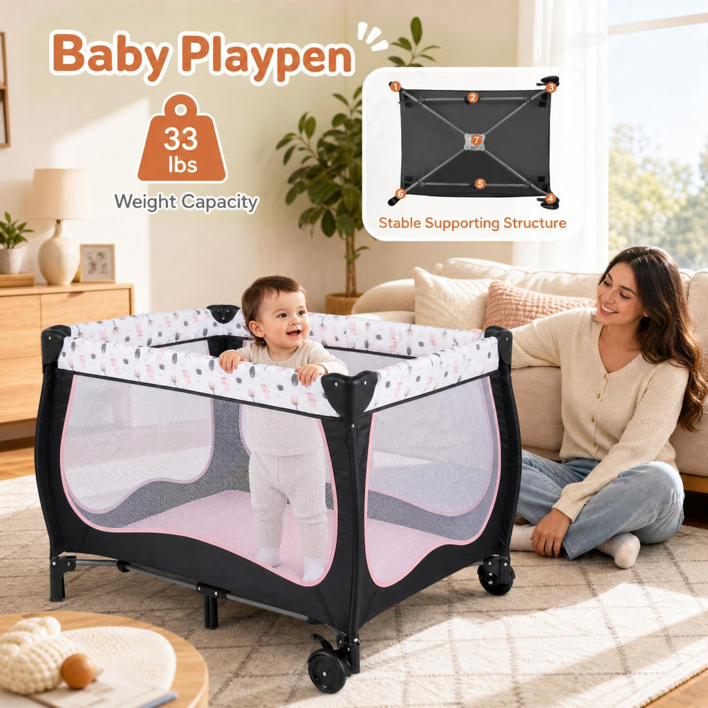 4 in 1 Portable Baby Playard with Bassinet and Changing Table F255