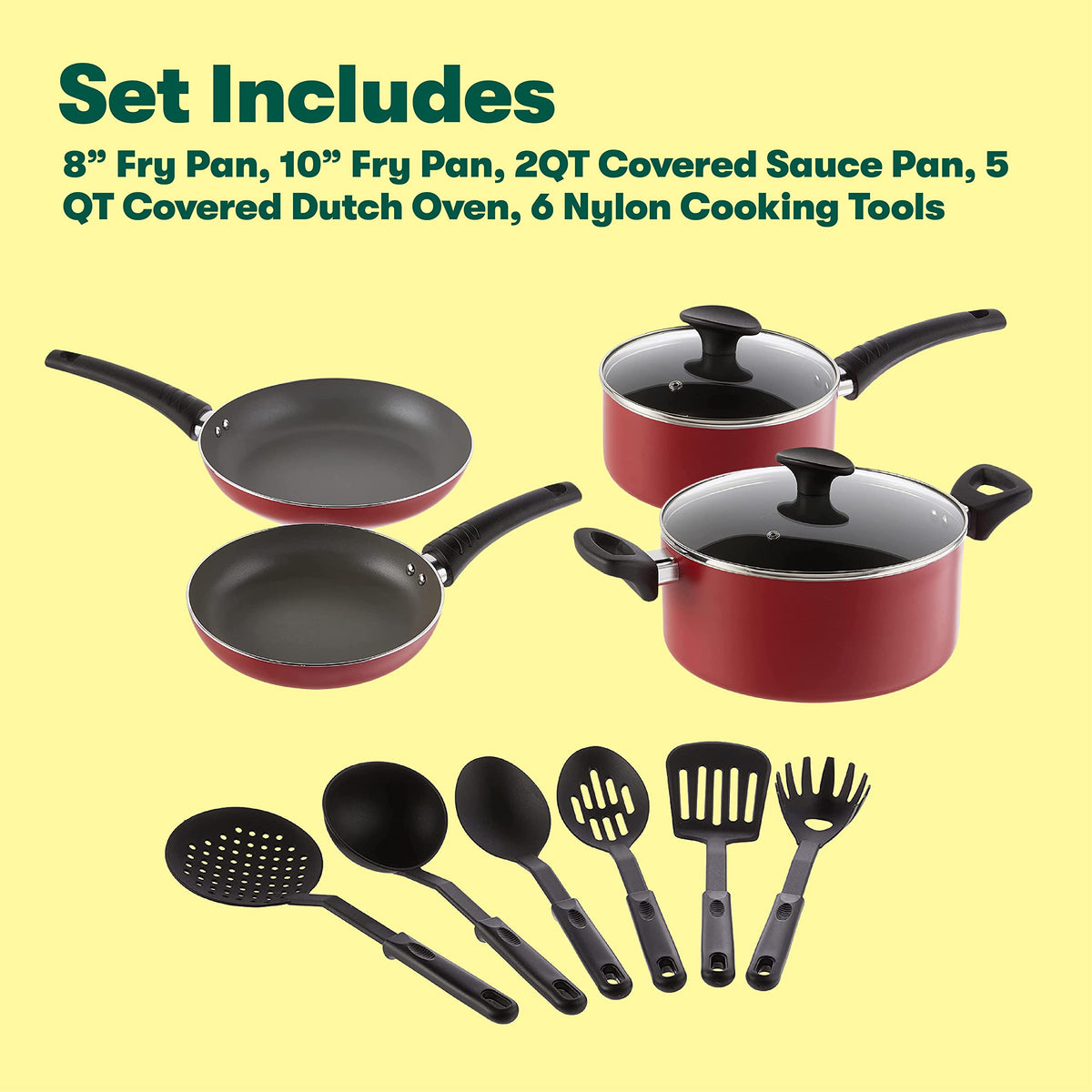 12 Piece Nonstick Red Cookware Set P65411