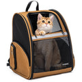 Brown Collapsible Pet Carrier Backpack with Ventilated Mesh T274