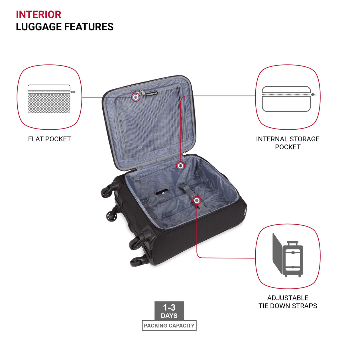 Black 18-Inch Softside Carry-On Luggage with Spinner Wheels W35945