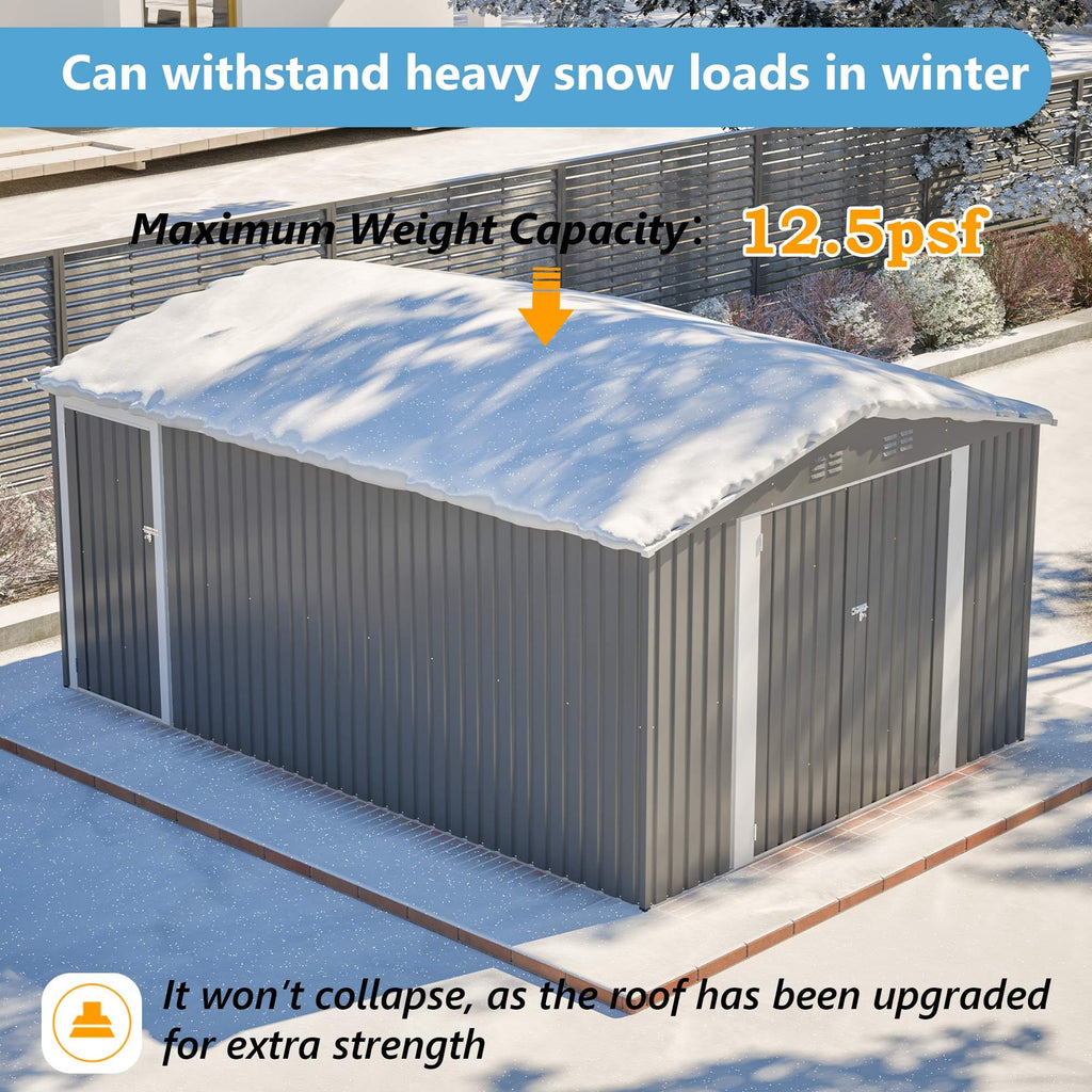 10x14 FT Light Gray Metal Storage Shed D71297